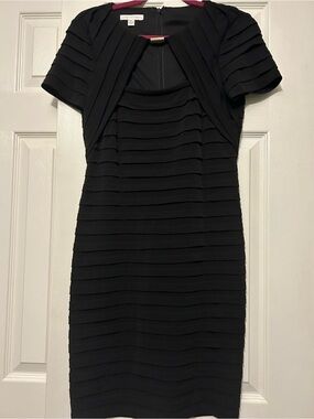 London Times Black Layered Short-Sleeve Midi Dress